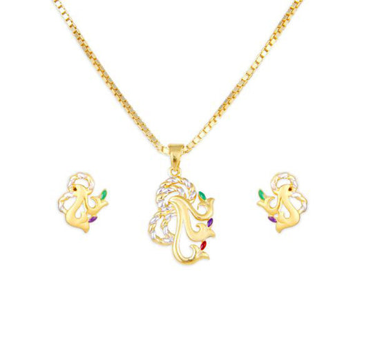 Detailed pendant and earring set in 22kt gold