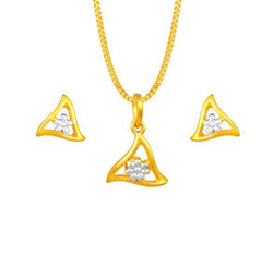 A beautiful triad of earrings and pendant crafted in 22 karat yellow gold