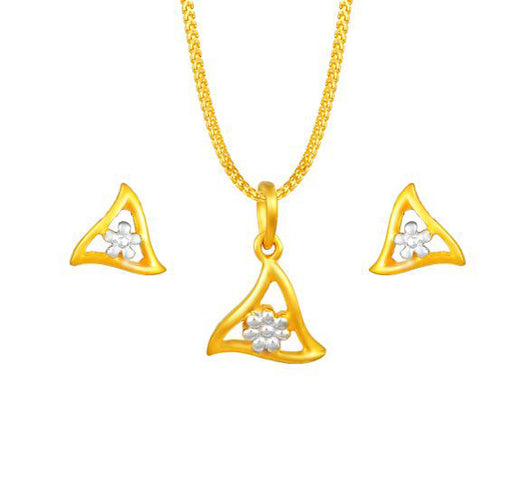 A beautiful triad of earrings and pendant crafted in 22 karat yellow gold