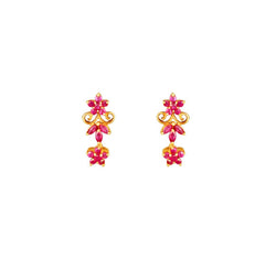 18 karat yellow gold ruby studded drop earrings.