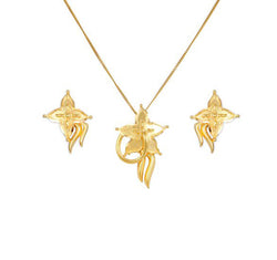 A beautiful triad of earrings and pendant crafted in 22 karat yellow gold