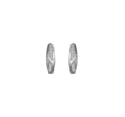 An 18 karat white gold hoop ear rings studded with diamonds.