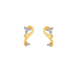 18 Karat Yellow Gold Floral Swirl Stud Earrings with Diamond