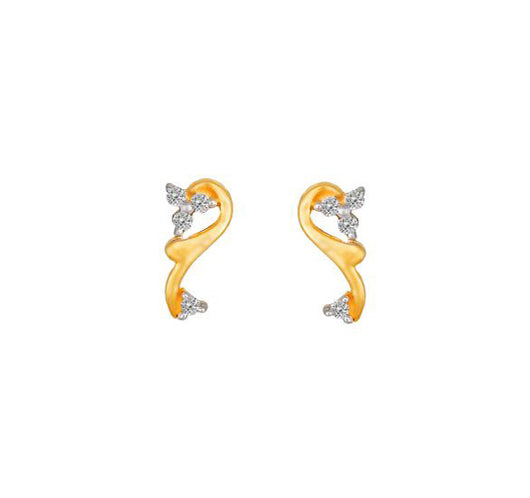 18 Karat Yellow Gold Floral Swirl Stud Earrings with Diamond