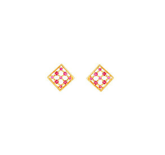 18 Karat Yellow Gold Classic Nine Stone Stud Earrings with Ruby