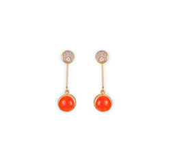 Diamond studded drop earrings in 18 karat yellow gold set with a gem.