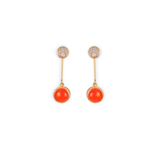 Diamond studded drop earrings in 18 karat yellow gold set with a gem.