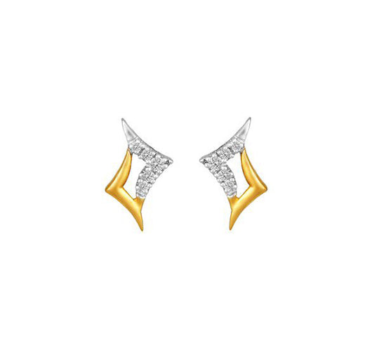 18 Karat Yellow Gold and Diamond Studded Double-V Stud Earrings