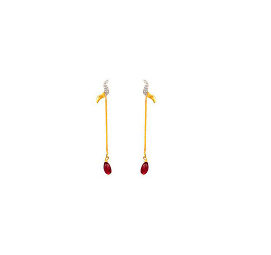 Tanishq Yellow Gold And Garnet Drop Earrings