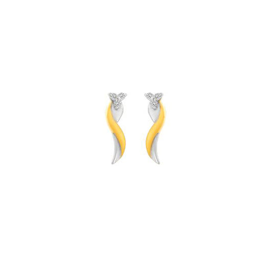 18 Karat Yellow Gold and Diamond Studded Wave Motif Earrings