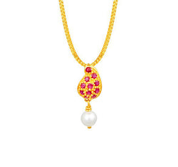 18 Karat Yellow Gold Pendant Studded with Rubies and a Single Pearl