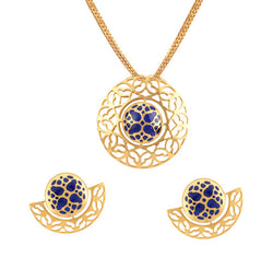 Tanishq Amara 22KT Yellow Gold Pendant Set with Oval Design and Blue Enamel
