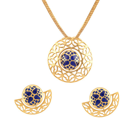 Tanishq Amara 22KT Yellow Gold Pendant Set with Oval Design and Blue Enamel